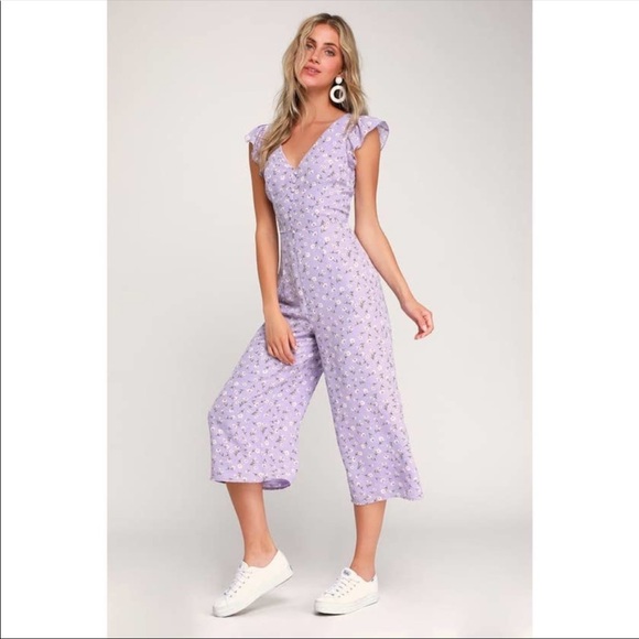 LULUS Floreal Love Lavender Floral Print Ruffled Jumpsuit - Picture 1 of 5